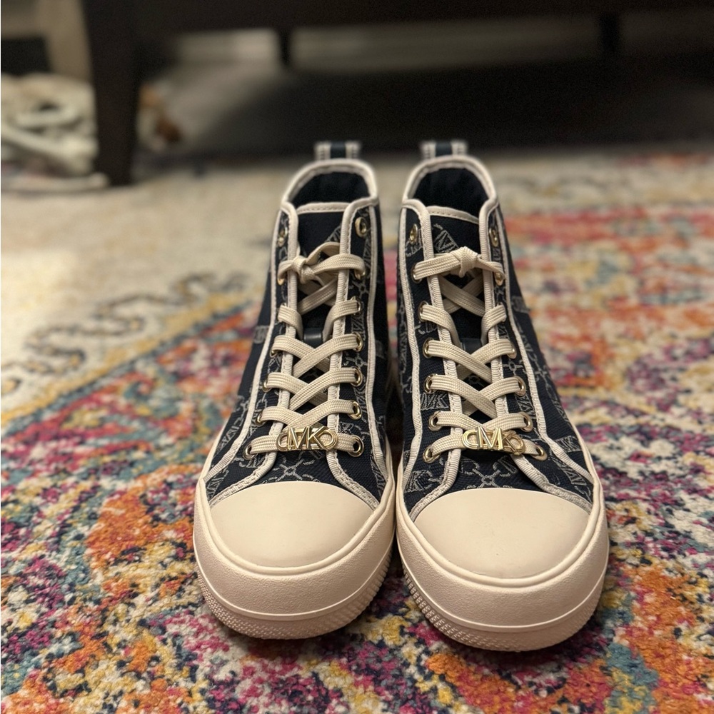 Michael Kors Evy Empire Logo Jacquard High-Top Sneaker - Picture 6 of 7